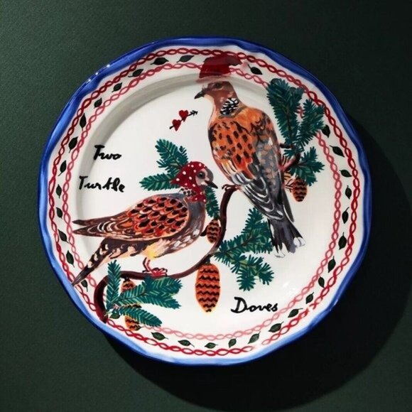 Anthropologie Nathalie Lete Twelve Days of Christmas Plate Two Turtledoves NEW